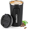 18oz (510ml) Vacuum Insulated Travel Mug, Smilatte Leakproof Double Wall Stainless Steel Reusable Coffee Cup with Lid for Hot & Cold Drinks, Matte Texture Black
