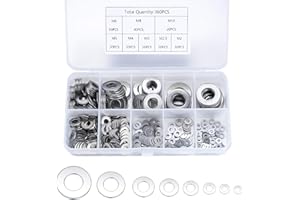 YIBAIJIA 360PCS Flat Washers, Stainless Steel Silver Round Metric Flat Washers M2 M2.5 M3 M4 M5 M6 M8 M10 for Home Decoration Factories Repair Construction