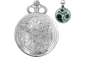 Tiong Doctor Who Pocket Watch with Bronze Case Quartz Full Hunter White Dial and Chain Mens Retro Dr Who Necklace Pendant