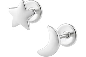 butterfly Bambine Ragazze Orecchini a Perno Argento 925 Stella Luna Confezione Ecologica Regalo di Conferma