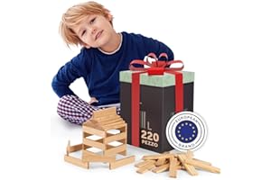 Laleni Costruzioni Legno per Bambini 220 Pezzi - Costruzioni in Legno per Bambini - Mattoncini in Legno - Blocchi in Legno per Bambini - Gioco Educativo in Legno Bambini