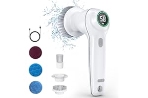 ChapStick Elektrische Reinigungsbürste, Spin Scrubber für Bad und Fugen, IPX7 Wasserbeständig mit 6 Austauschbaren Bürstenköpfen, 2 Modi Perfekt für Badezimmer/Fußboden/Spüle/Auto