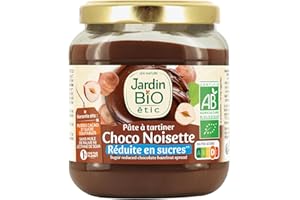 Jardin BiO étic® – Pâte à tartiner Chocolat Noisette réduite en Sucres 350g – 37% de sucres en moins, Bio & sans huile de palme – Pot en verre recyclable
