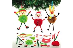 Baker Ross AX486 Kit Pom Pom Natalizi - Confezione Da 3, Creativi Articoli Natalizi E Artigianali Per Bambini Da Realizzare E Decorare