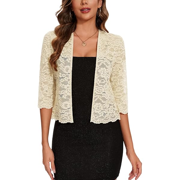 MINTLIMIT Bolero Damen Spitze Offen 3/4 Ärmel Kurzjacke Elegant Sommer Cardigan für Abendkleider