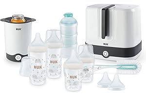 NUK Perfect Match Complete Feeding Set | Ab 0 Monate | Vario Express-Sterilisator, 4 Babyflaschen, Flaschenwärmer, Flaschenbürste und mehr | Regenbogen | 8 Stück