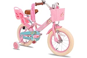 ‎JOYSTAR JOYSTAR Little Daisy 12/14/16 Zoll Kinderfahrrad für 2-7 Jahre Mädchen, Kleinkind Fahrrad Mit Stützrädern, Prinzessin Kinderrad Mit Korb und Luftschlangen