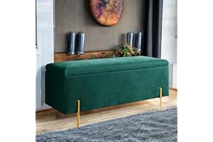 Harveys Living Ottoman Storage Box - Engineered Wood Luxurious Plain Plush Velvet Ottoman Storage Bench (Green, Plain)