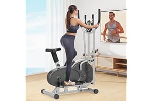 COWMEW Ellittiche, 2 in 1 Ellittica e Cyclette con Sedile, Monitor LCD, Resistenza regolabile, Pedali Antiscivolo, Macchina per l'allenamento Ellittico, Stepper per l'allenamento Cardio da Casa