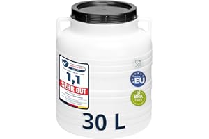 Garronda réservoir d'eau de 30 litres, Baril Alimentaire, fût à Large Ouverture en HDPE et sans BPA, tonneau de Jardin, bac à Aliments pour Animaux, conteneur d'eau, tonneau Universel GD-0078, Blanc
