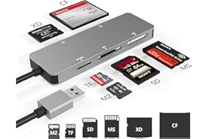 RYTAKI PRO Lettore di Schede USB 3.0, Lettore di Schede di Memoria USB 3.0 (5 Gps) Ad Alta Velocità TF/SD/MS/M2/XD/CF, Lettore di Schede SD All-in-One, Lettore di Schede Con 5 Schede Contemporaneamente