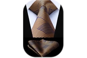 HISDERN Corbatas para Hombre de Boda Modernas Houndstooth Conjunto Corbata y Pañuelo Clásico de Business