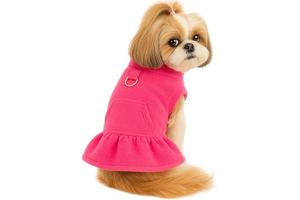 KUTKUT Turtleneck Dog Fleece Sweater for Small Dog Cat Girl, Fall Dogs Pullover Dress with Pocket D-Ring, Puppy Sweater Fleece Dog Dresses with Harness, Dogs Dress Pet Clothes (Size: L, Chest: 45cm)