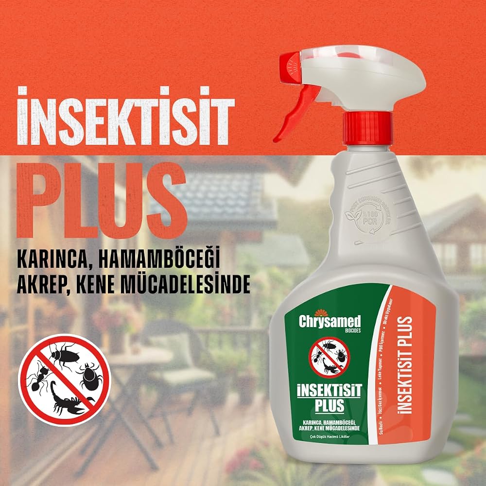 Chrysamed İnsektisit Plus Böcek İlacı, Su Bazlı, Kokusuz, Karınca, Hamamböceği, Akrep, Kene için, 1 Litre