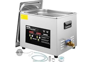 VEVOR Pulitore a Ultrasuoni Aggiornato 15 L Riscaldatore 600 W Ultrasuoni 360 W Pulitore per Parti a Ultrasuoni da Laboratorio Digitale con Temporizzatore per Pulizia di Strumenti Dentali in Vetro