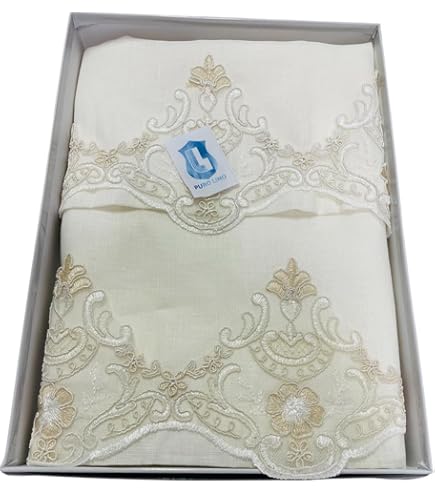 Coppia Asciugamani In Puro Lino Ricamati A Mano - Elegante Set 1+1 Con Ricamo Sfilato Siciliano Per Bagno Di Lusso