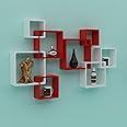 Wooden Twist Rafuf Wooden Intersecting Wall Shelves (Set of 8) Floating Wall Shelves for Living Room Bedroom Home Decor Shelf (Standard, Red & White)