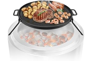 onlyfire Cast Iron Griddle Plate Grill Top for Solo Stove Bonfire 19.5"& Yukon 27" Fire pit, φ45cm Round Grill Pan Camping Fire Pit Accessory with Detachable Legs