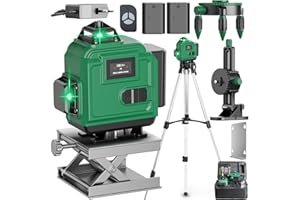 RINOXAR Nivel Láser Autonivelante con Trípode, 4x360° Nivel Láser Autonivelante de 16 Líneas, Resistente al Polvo y al Agua IP54, Pantalla Digital, Control Remoto, 2 * 2400mAh Baterías- LevelMaster