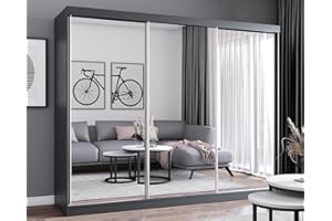 GENERIC FHI-DUBAI Modern Double Mirror sliding door wardrobe Width 100cm/120cm/150cm/180cm/203cm/250cm (Black, 250cm)