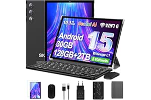 SKYEGG Tablet 10 Pollici Android 15 con Gemini AI, 30GB RAM 128GB ROM+2TB Esp., Octa-Core, WiFi 6 BT 5.0, Widevine L1, Batteria 8000mAh, Fotocamera 8/5 MP, Tastiera Mouse Custodia, Corpo in Metallo - Nero