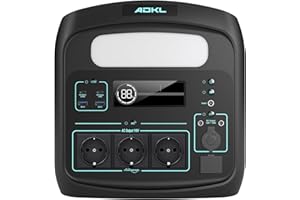 ADKL Tragbare LiFePO4 Powerstation 921.6wh,1.5 Stunden Schnellladung,Tragbare Kraftwerk für Notstrom,Camping,Wohnmobile,zuhause. (1200W)