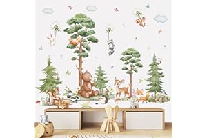wondever Pegatinas de Pared Animales Bosque Árbol Grande Adhesivos Decorativos Ciervo Oso Zorro Diente de León Vinilos Pared para Habitación Infantiles Niños Bebés Guardería