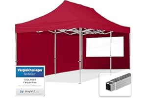TOOLPORT Tente Pliante 3x6 m - 2 côtés Aluminium Barnum Chapiteau Pliant Tonnelle Stand Paddock Réception Abri PES300 Rouge