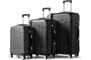 Karl home Lightweight Suitcase Set, 3-Piece ABS Hard Shell Luggage with 4 Spinner Wheels & Resilient Handle, Durable Cabin Suitcase for Travel, (Black, 20/24/28)