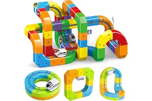 SLEEPHEAD® Magnetic Train Tracks Set，83PCS Track Fusion Trackfusion Train Routes with Mix-and-Match Stem Cubes Track Fusion Toy Infinity Magnetic Cars Electric Set for Kids