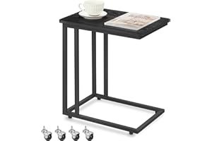 ‎VASAGLE VASAGLE Stolik końcowy, stolik pomocniczy, stolik kawowy, ze stalową ramą i kółkami, łatwy montaż, nowoczesny, do salonu, sypialni, na balkon, czarny hebanowy LNT050B56