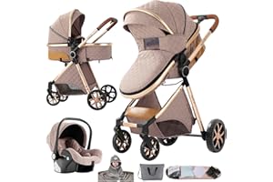 Nine point nine Trio Passeggino Neonati, Passeggino 3 in 1 con Doppia Modalità Spinta Reversibile, Carrozzina per Neonati con Grande Nacelle, Passeggino Trio con Telaio in Alluminio (V9 Khaki)