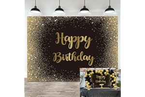 WANGRJ Schwarz-goldfarbener Hintergrund Happy Birthday, glitzernde Diamanten, Fotografie-Hintergrund, Geburtstagsparty, Kuchen,Tischdekoration,2,4 x 1,8 m