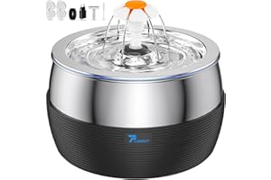 PLOOHT Fontaine a Eau Chat, Fontaine a Eau Chat INOX 3L, Fontaine a Eau Chat Silencieuse avec des Fleurs et Une Sortie en T, Pompe Ultra Silencieuse et 2 Filtres, Noir