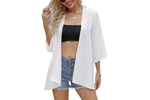 Irevial​​ Cardigan D'été Femme Manches 3/4 Boléro élégant en Mousseline de Soie Kimono Châle Chic pour Femme