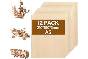 Tapvai 12 Pièces contreplaqué 3mm tilleul,210 x 150 x 3mm contreplaqué multicouche,3mm basswood plywood,Panneau Feuille Découpe Laser,pour l'artisanat, la découpe du bois, le modélisme (A5)
