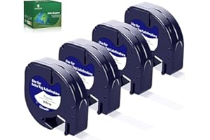 4x Yuanqimm Compatible for Dymo Letratag 12mm 91221 91201 S0721610 Label Tape 12mm x 4m Plastic White Tape for Dymo LetraTag LT-100H LT110T LT100T QX50 XR XM 2000, Black on White