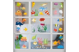Payutou 4 Sheet 37 Pcs Window Clings for Kids Window Gel Clings Decals Stickers Toddlers and Adults Ocean Theme Home Classroom Nursery Spring Summer Winter Animals Party Supplies Decorations
