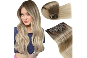 LaaVoo Clip in Hair Extensions Real Human Hair Blonde Hair Extensions Clip in Balayage Light Brown to Ash Blonde Full Head 120g 7pcs 14 Inch Straight Remy Hair Double Weft #8/18/60