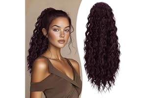 RUWISS Extension Queue de Cheval Afro Ondulée avec Cordon pour Femme Noire,50cm Rouge Bourgogne Afro Kinky Extension de Cheveux Synthétiques Postiches Bouclés