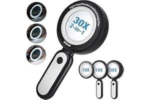 MOJINO Loupe de Lecture, X30 X10 Loupe Eclairante avec 3 Niveaux De Luminosité Et 21 LED D'Éclairage, Loupe Grossissante pour La Lecture, Inspection, Artisanat, Exploration, Carte (Noir)