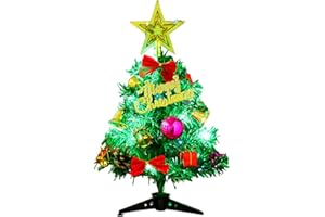 GUKASXI Árbol de Navidad de Mesa, Mini pinos de Navidad Artificiales con Adornos de Temporada Baja Árboles de Mesa para decoración del hogar, Fiestas navideñas, Luces de Cadena de 2 m y Adornos
