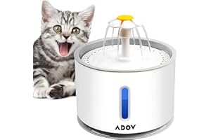 ADOV Cat Water Fountain for Drinking 2.4L, Automatic Pet Water Dispenser, Ultra Silent Pump, LED Light, Activated Carbon Filter, Healthy, Fresh and Hygienic Water Bowl for Kitten, Dogs - Grey