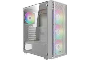 GAMDIAS Aura GC2 Elite WH High Airflow Tempered Glass Mid-Tower ATX-Gehäuse – Vier mitgelieferte 120-mm-RGB-Lüfter – passend für 6 x 120-mm-Lüfter – werkzeuglose Installation Seitenfenster –
