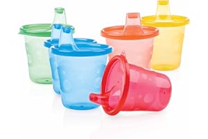 Nûby Plastique Set de Gobelets, 6 pièces de Tasse et 6 Pièces de Couvercles, 210ml, Couleur Assortie