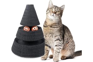 CanadianCat Company | Kratzspielzeug Treetop - Kratzpappe mit Spielbällen - schwarz | Ø 27,5 x 28 cm Höhe, Spielzeug für Katzen