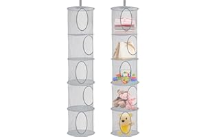 Zyluniy 2 Stück Hängender Speicherkorb, 5 Tier Faltbare Aufbewahrungsnetze, Kuscheltiere Hängeregal, Hängende Mesh Aufbewahrungsnetze, Hängeaufbewahrung Netz für Spielzeug, Kleine Kleidung (Grau)