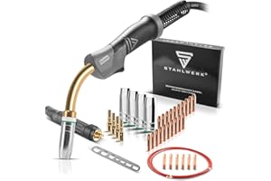 STAHLWERK MIG MAG Alu-Set AK25 MB25 Schweißbrenner mit 3m Schlauchpaket + Verschleißteile Set zum Aluminium Schweißen 28-teilig Gasdüsen + Stromdüsen + Düsenträger