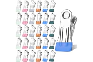 GmwyCzV 30 sztuk spinaczy do prania ze stali nierdzewnej, 6 kolorów wielofunkcyjnych metalowych klipsów, antypoślizgowe klipsy do prania do skarpet, butów, ręczników, uszczelnienia żywności, zdjęcia