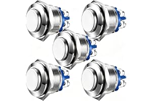 Gebildet 5 st 16 mm Momentär Tryckknapp Skruvtyp Terminaler Rostfritt Stål Metall Vattentät Knapp 5 A 12V/24V/125V/250V AC me